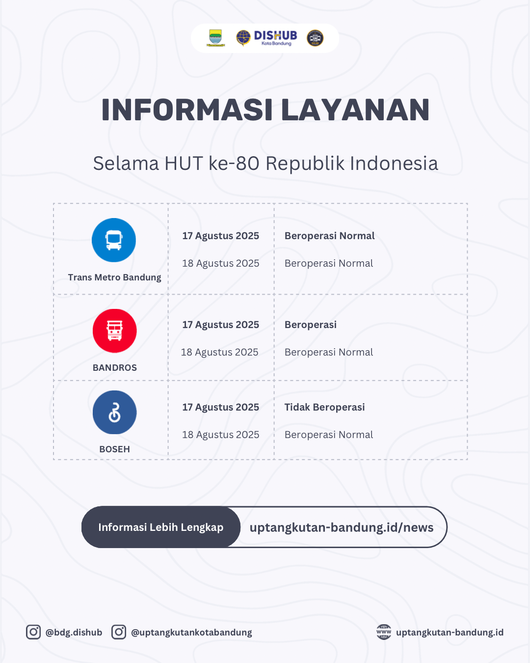 Informasi Layanan TMB, Bandros, dan Boseh pada HUT ke-80 Republik Indonesia slide 2